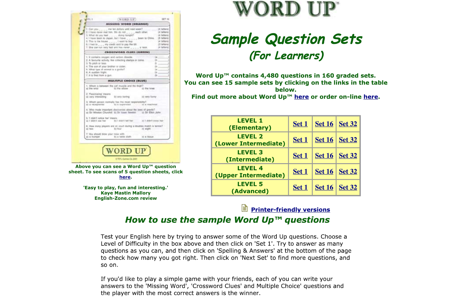 Giao diện game Word up của TeflGames