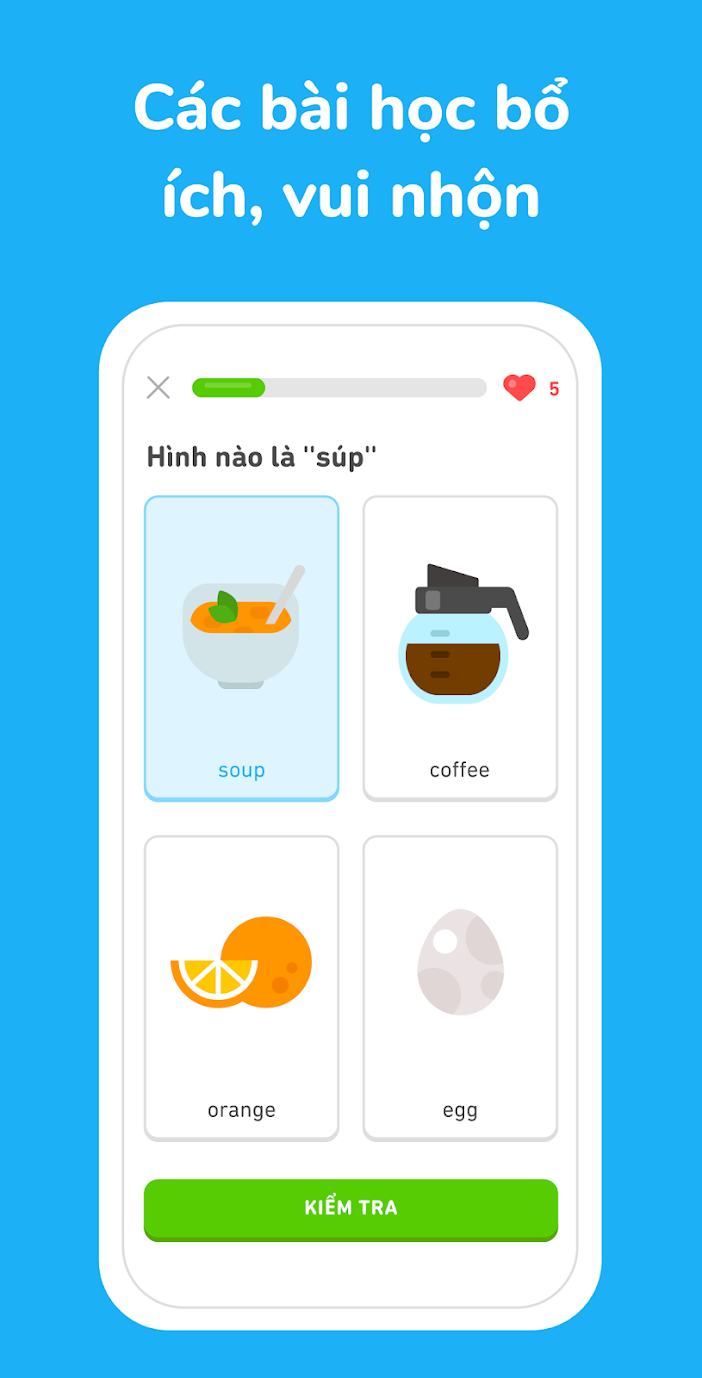 Giao diện gần gũi của Duolingo